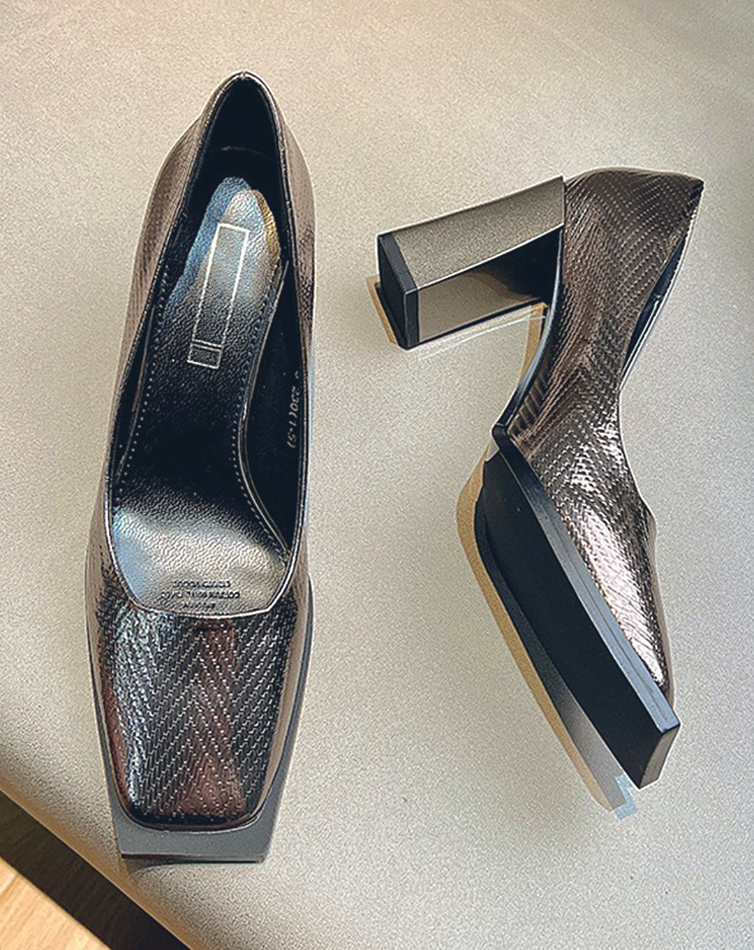 ♀Chevron Pattern Square Toe High Heels