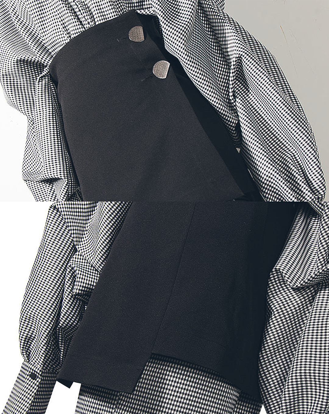 ♀Handkerchief Hem Plaid Shirt & Wrap Skirt