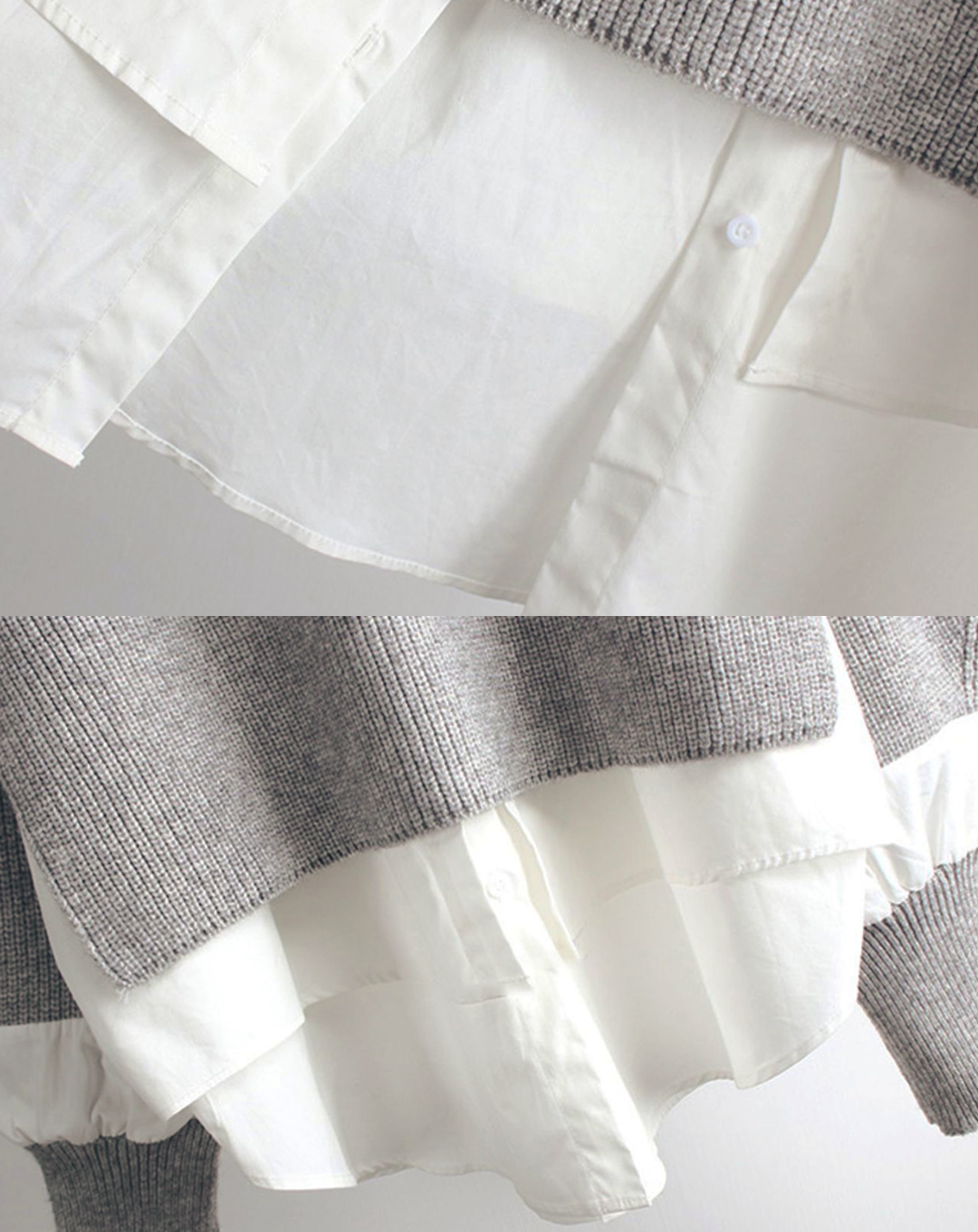 ♀Knit Layered Mutton Sleeve Shirt