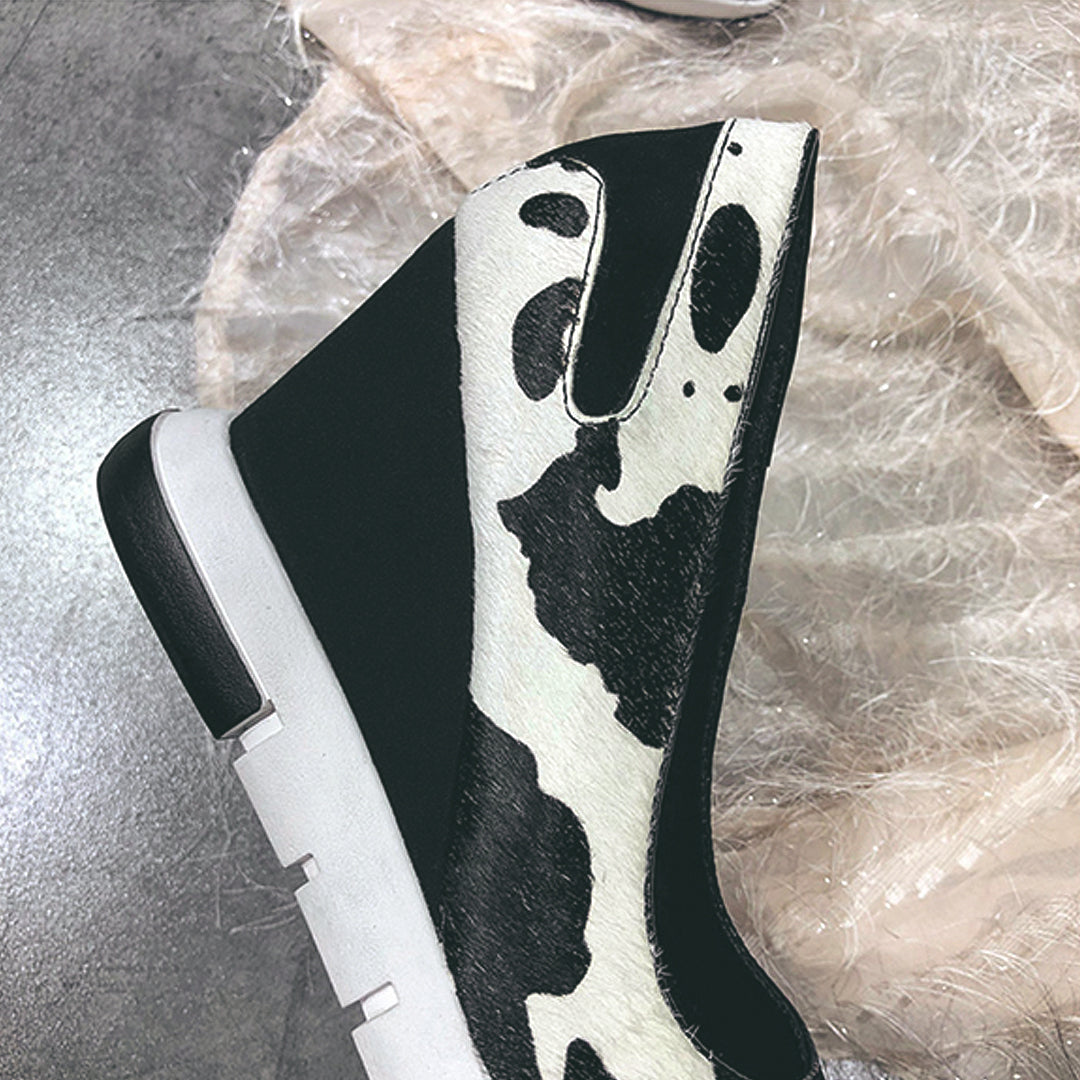 ♀Horsehair Pointed Toe Wedge Sole Shoes