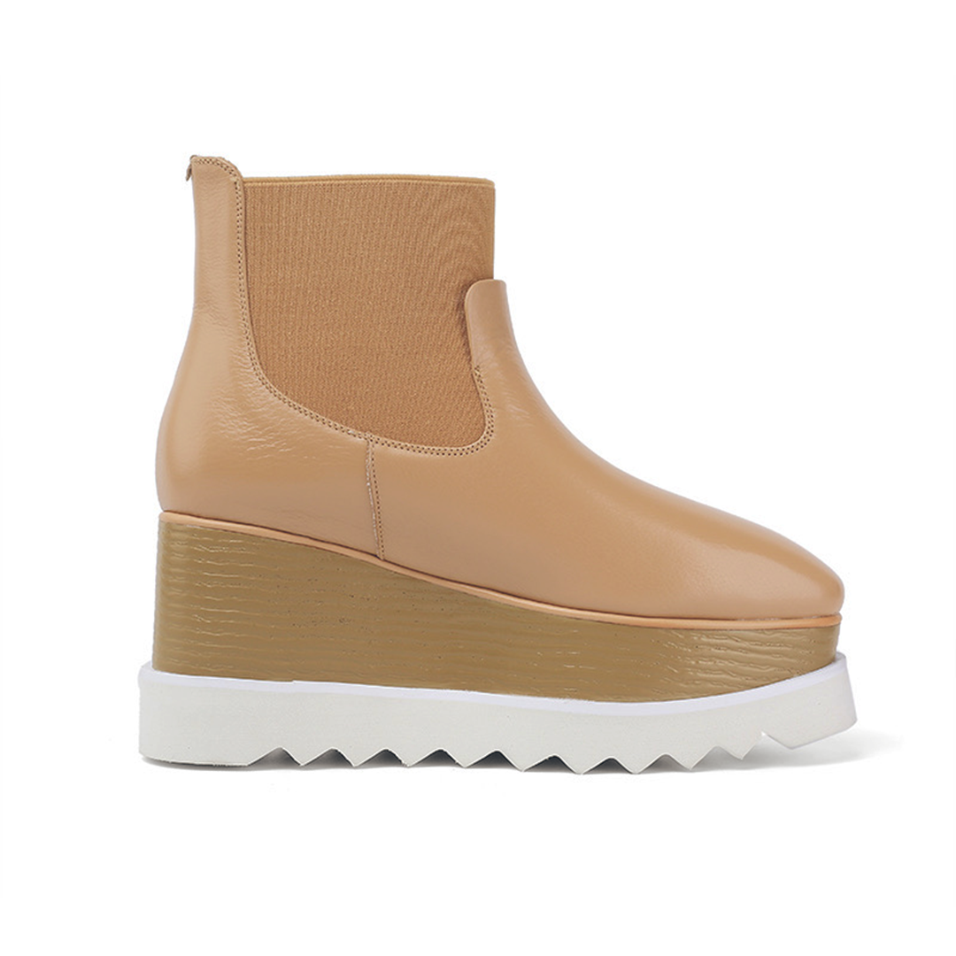 ♀ 本革/Platform Sole Side Gore Leather Boots