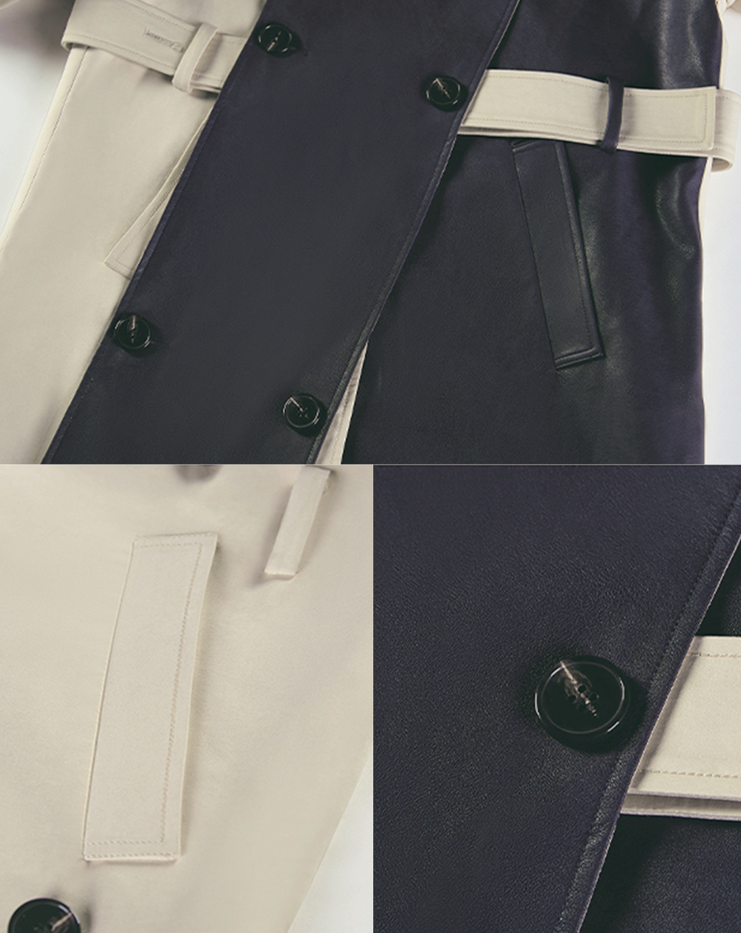 ♀Black Leather Design Trench Coat