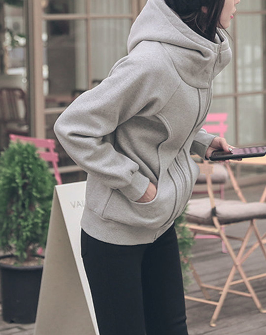 ♀Design Pocket High Neck Hoodie