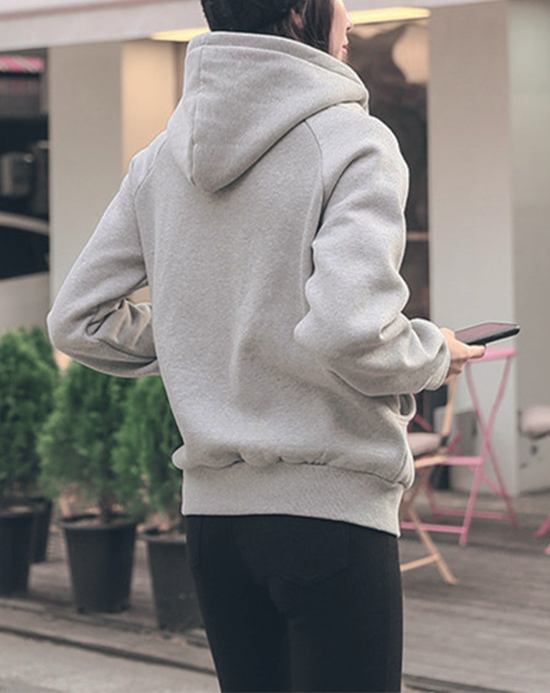 ♀Design Pocket High Neck Hoodie