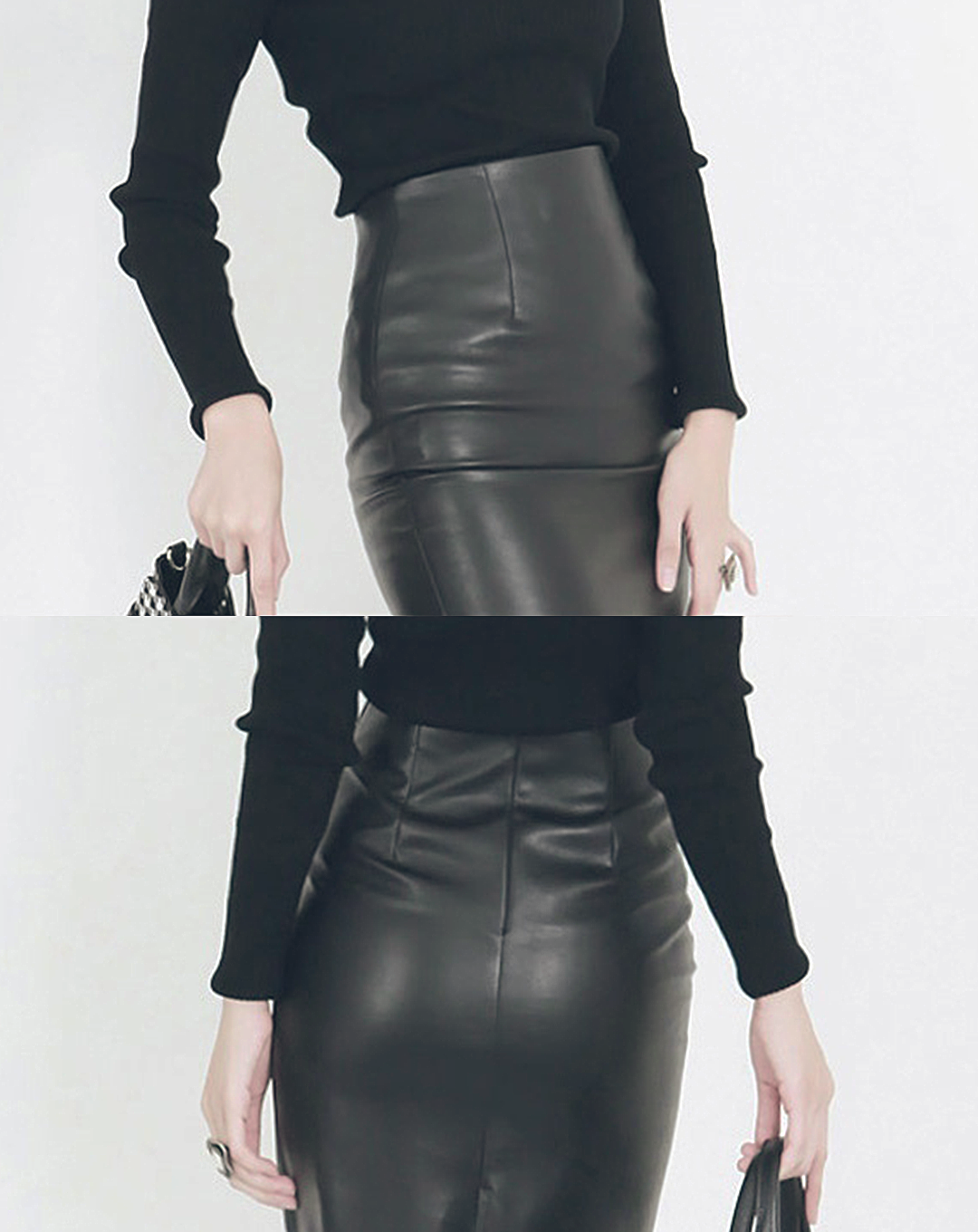♀Back Slit Leather Tight Skirt