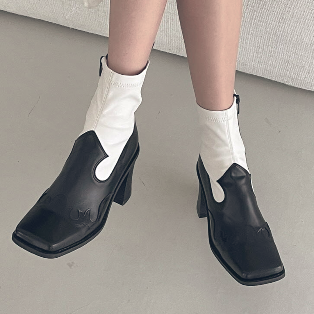 ♀本革/Square Toe Short Western Boots