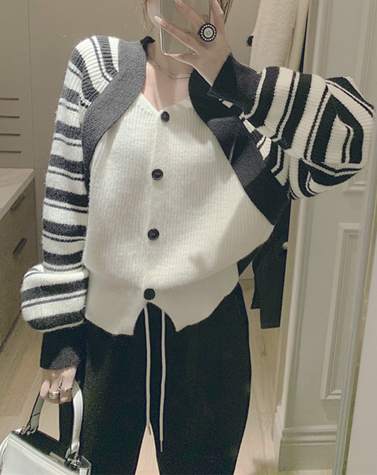 ♀Striped Cardigan Docking Tops