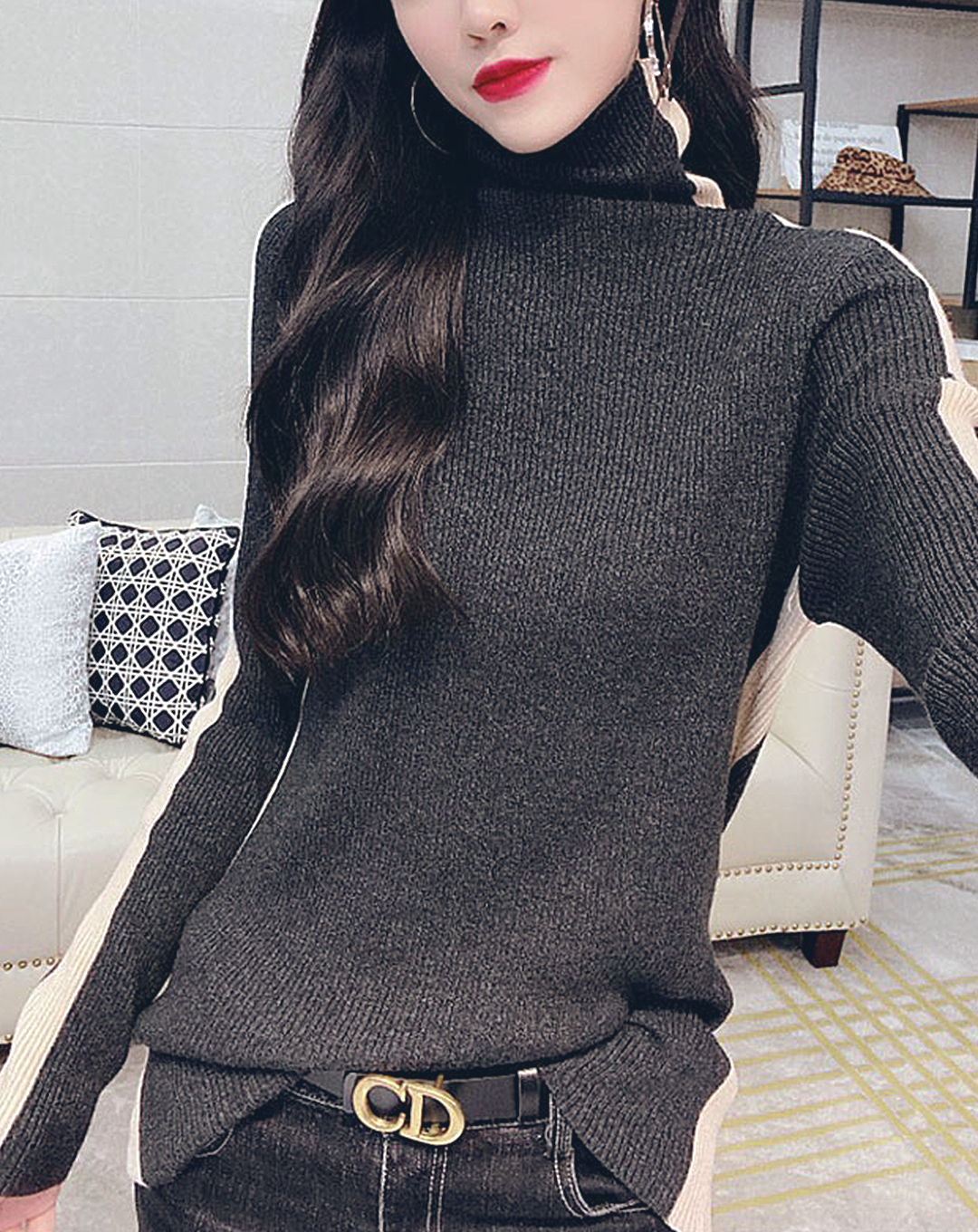 ♀Contrast Sideline Knit