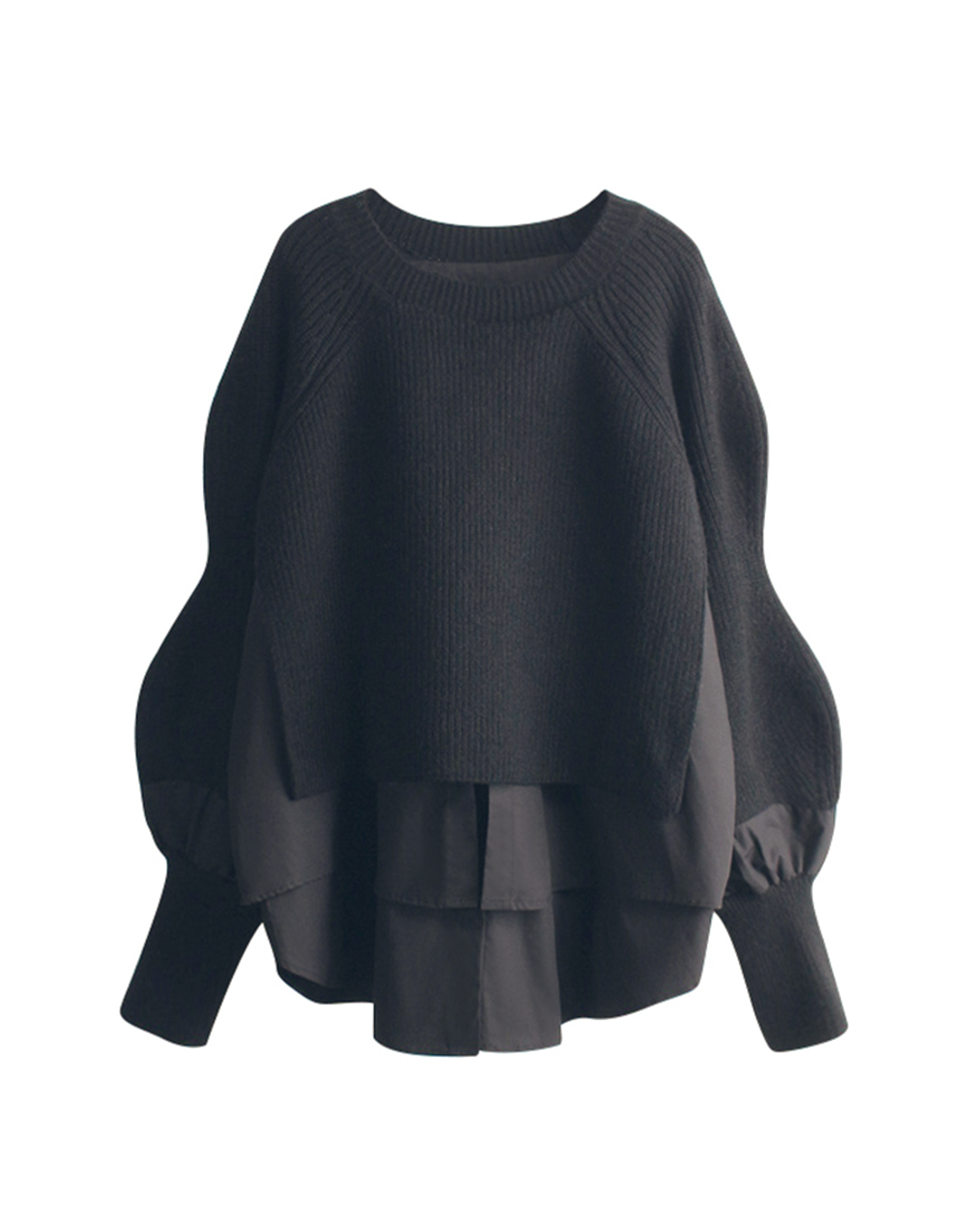 ♀Knit Layered Mutton Sleeve Shirt