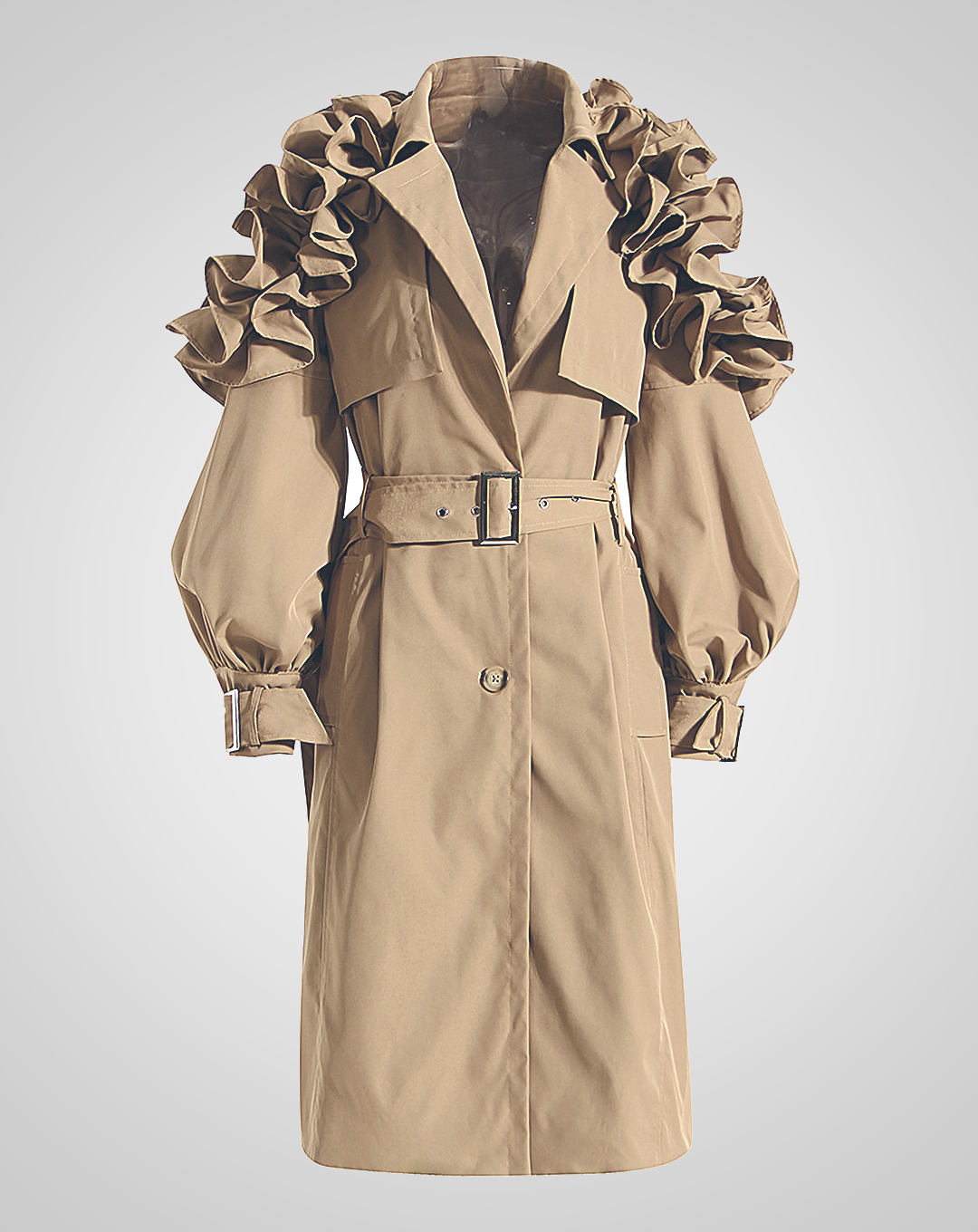 ♀Shoulder Gathered Design Trench Coat