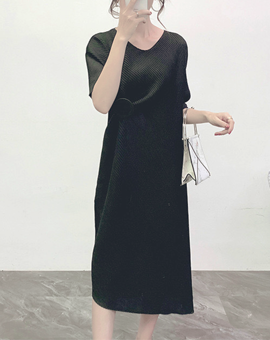 ♀Button Design Pleated Dress
