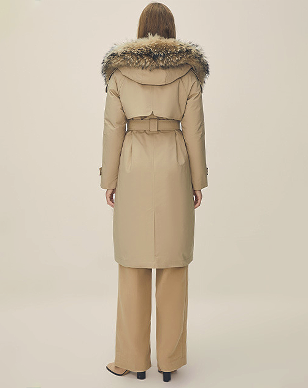 ♀Fur Hooded Trench Coat