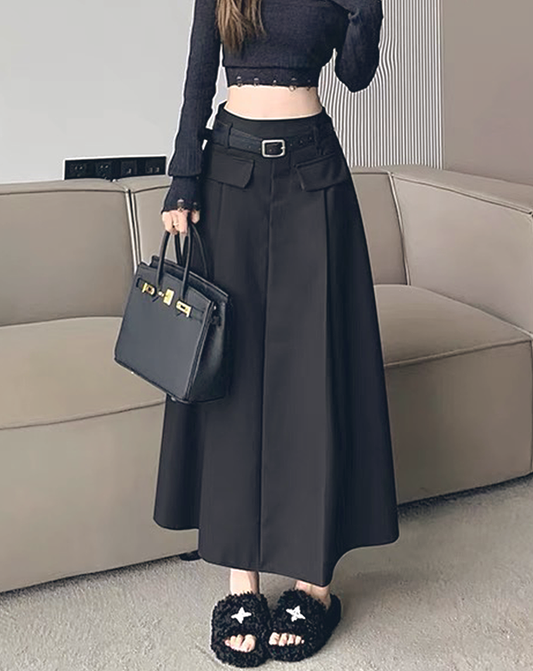 ♀Double Pocket Pleated Long Skirt