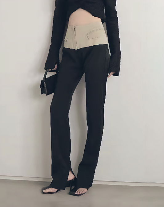 ♀High Waist Side Slit Semi-flare Pants