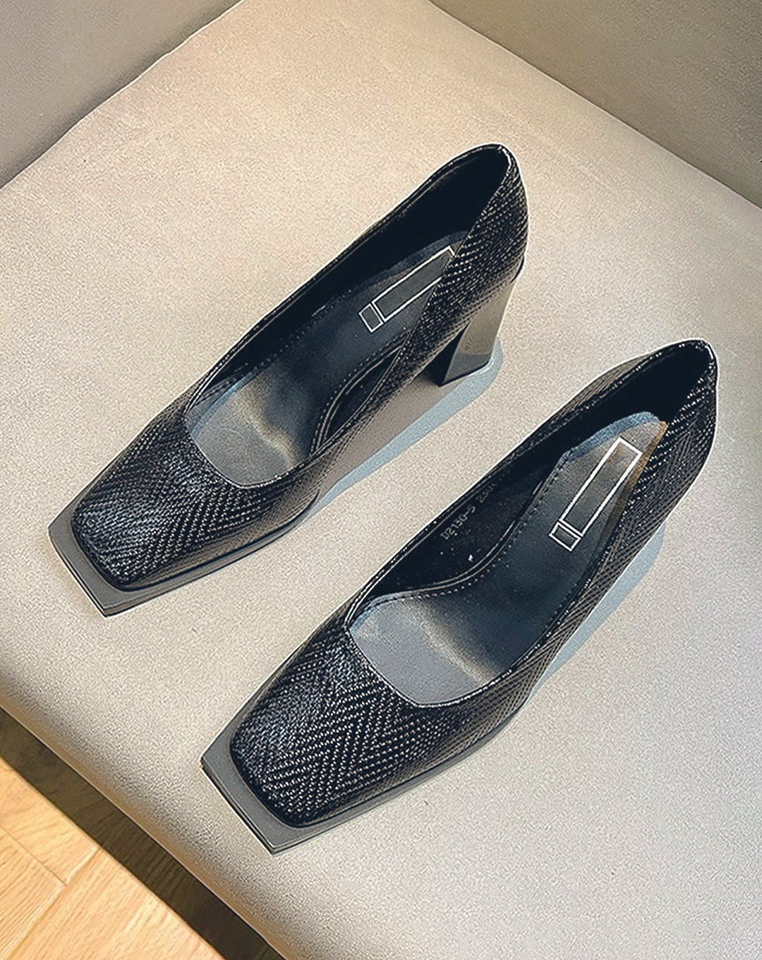 ♀Chevron Pattern Square Toe High Heels