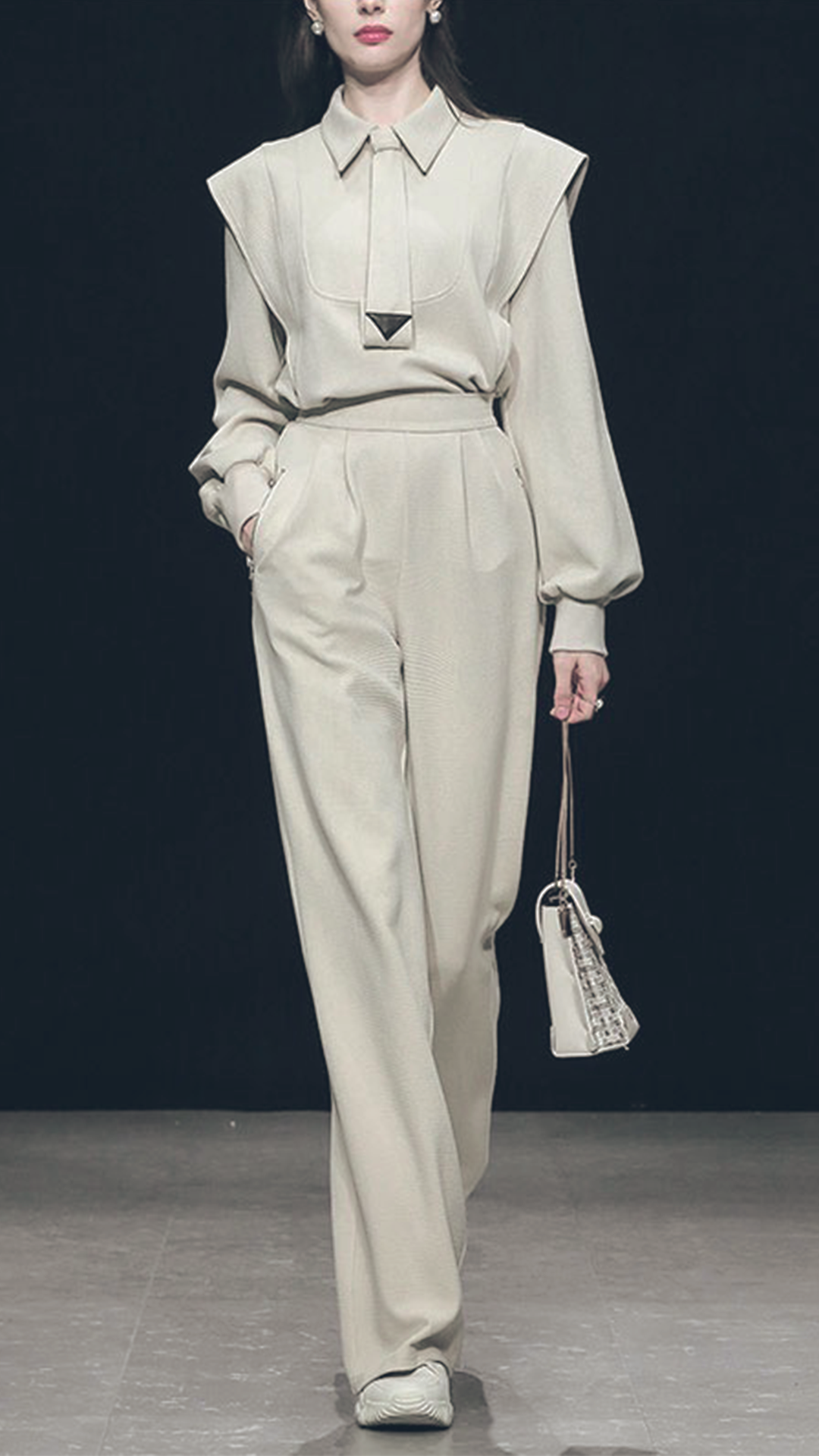 ♀Waffle Long Sleeve Shirt & Wide Pants