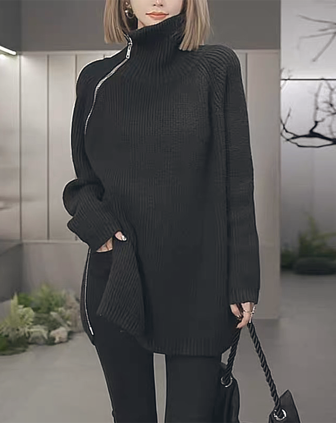 ♀Side Zip High Neck Knit