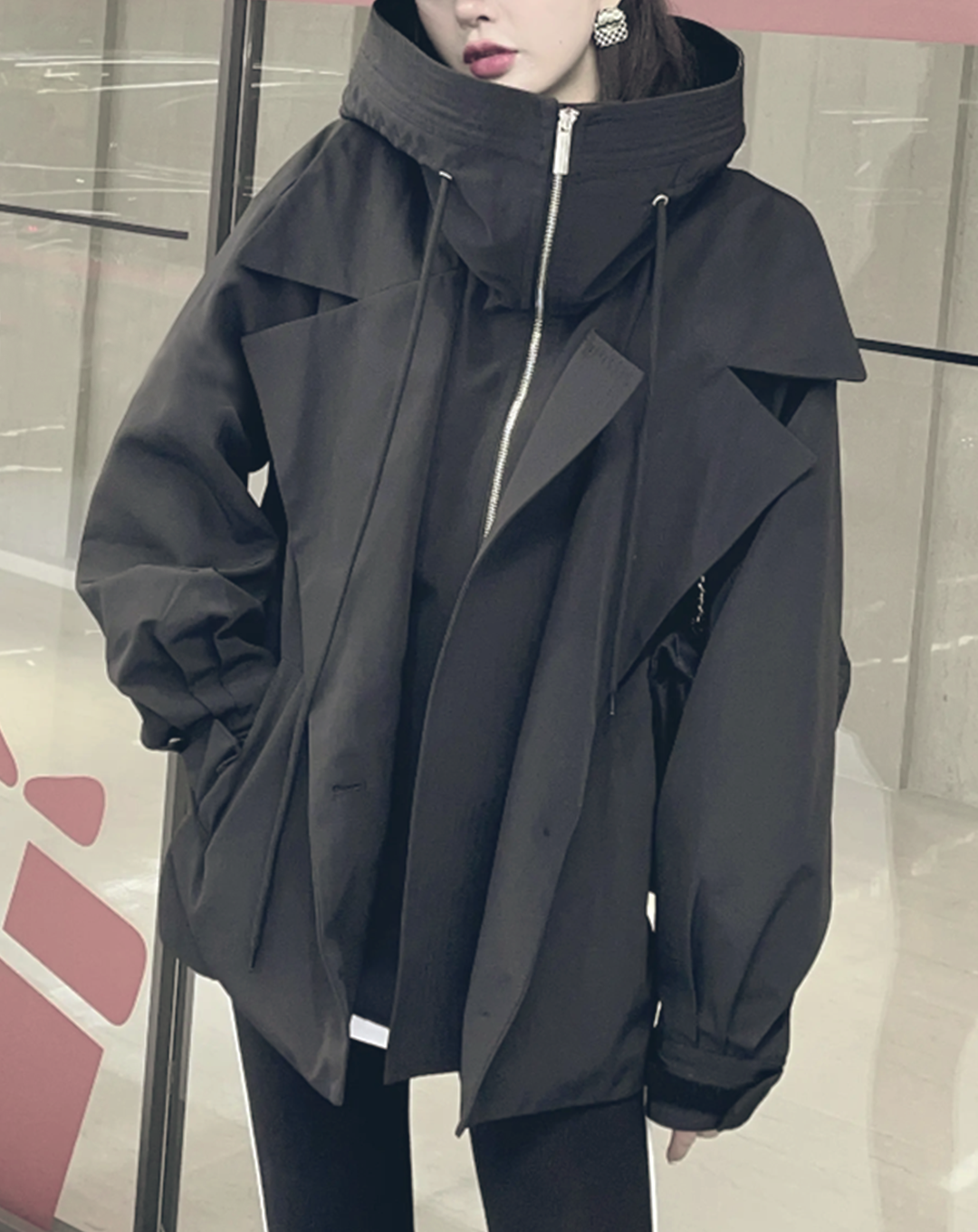 ♀Big Hooded Middle Trench Coat