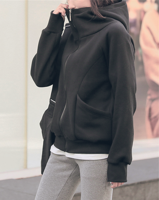 ♀Design Pocket High Neck Hoodie