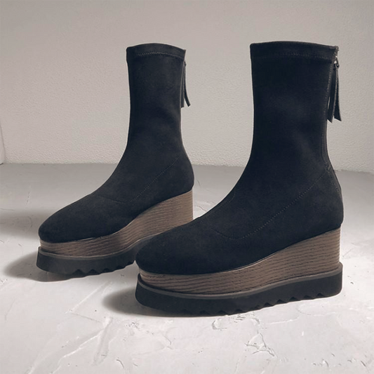 ♀本革/Wood Wedge Sole Boots
