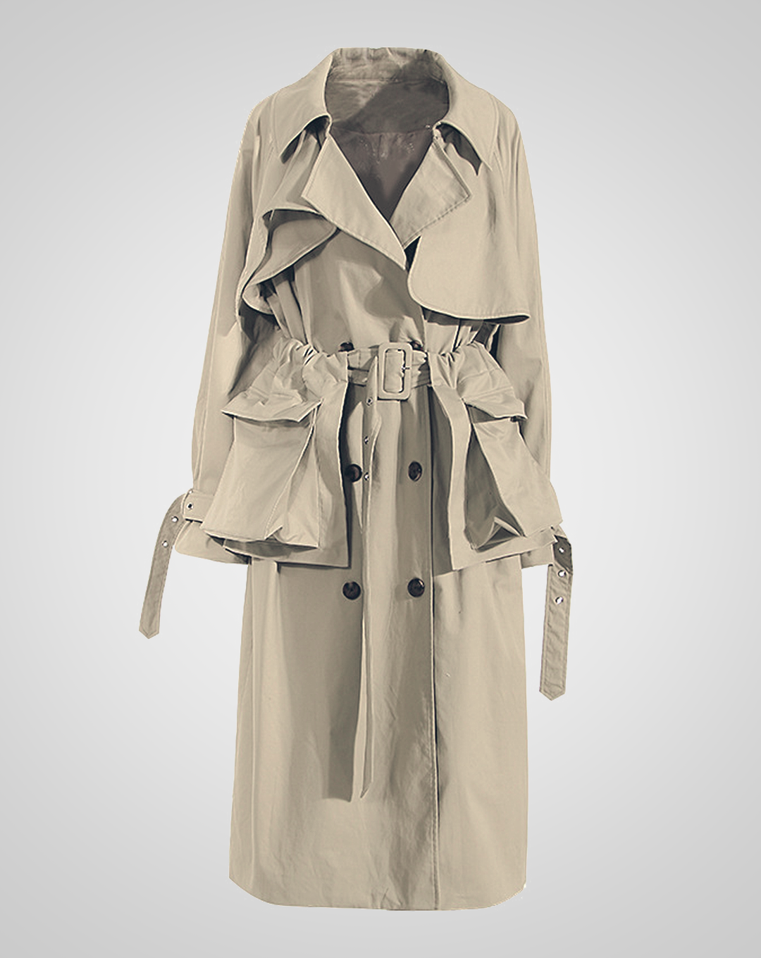 ♀Waist Big Pocket Trench Coat
