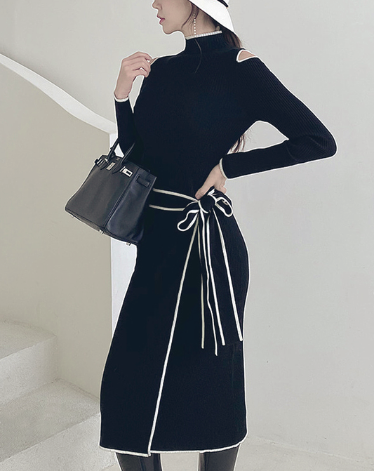 ♀Shoulder Cutout Wrap Design Knit Dress