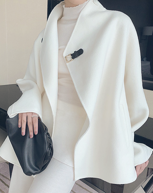 ♀Cape Style White Wool Coat