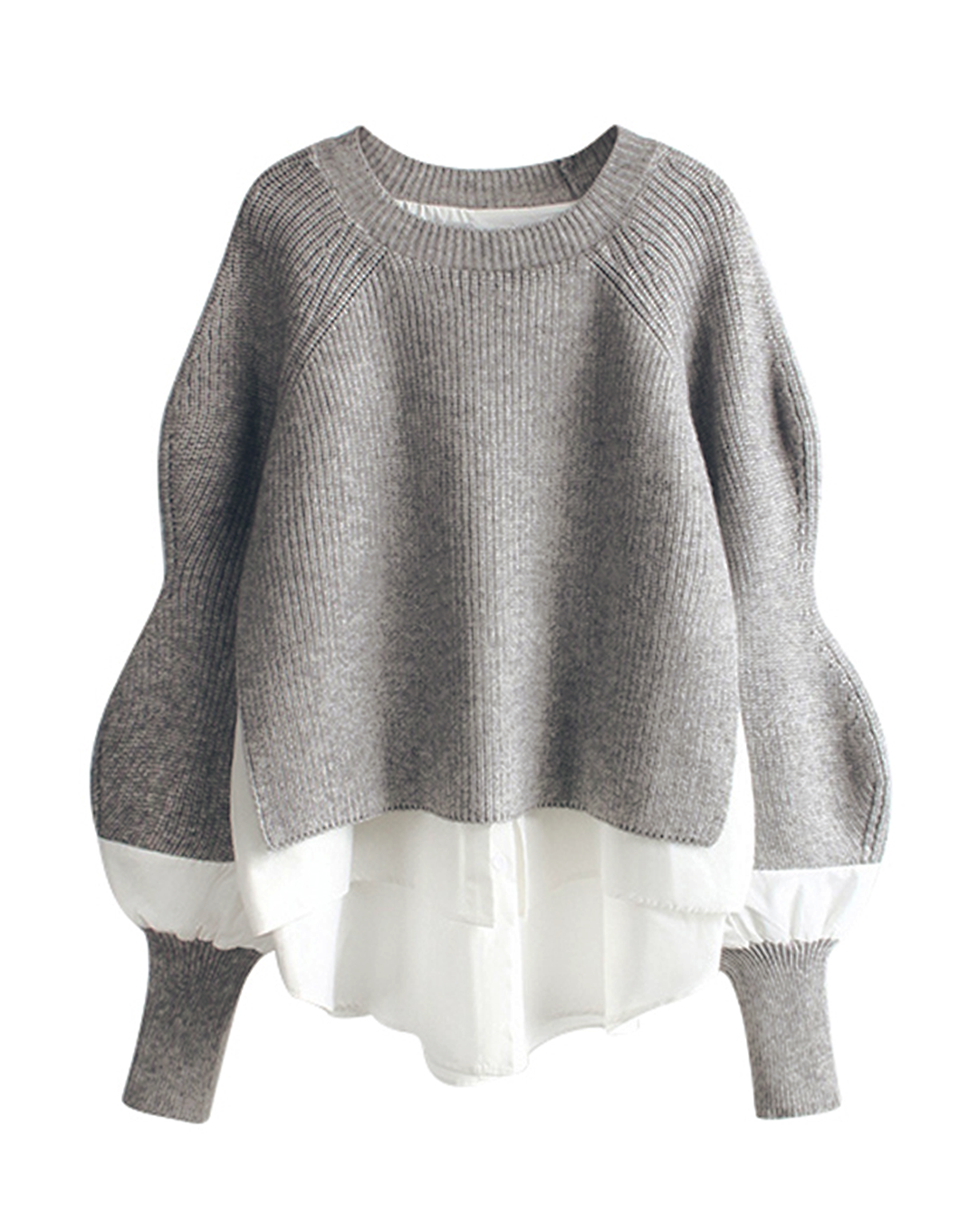 ♀Knit Layered Mutton Sleeve Shirt