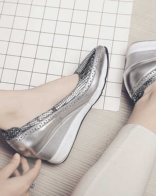 ♀本革/Scale Pattern Wedge Sole Shoes