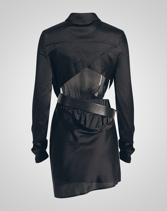 ♀Back Cutout Shirt & Wrap Belt Skirt