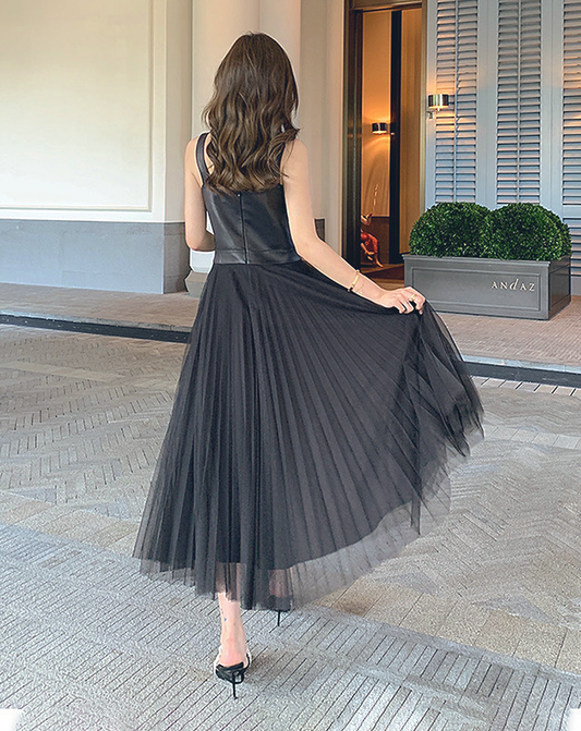♀Sleeveless Pleated Long Dress
