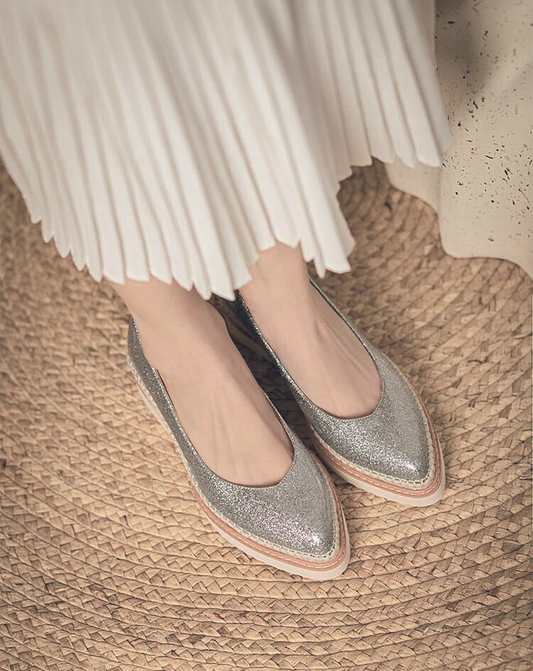 ♀本革/Glitter Color Pointed Toe Wedge Sole Shoes