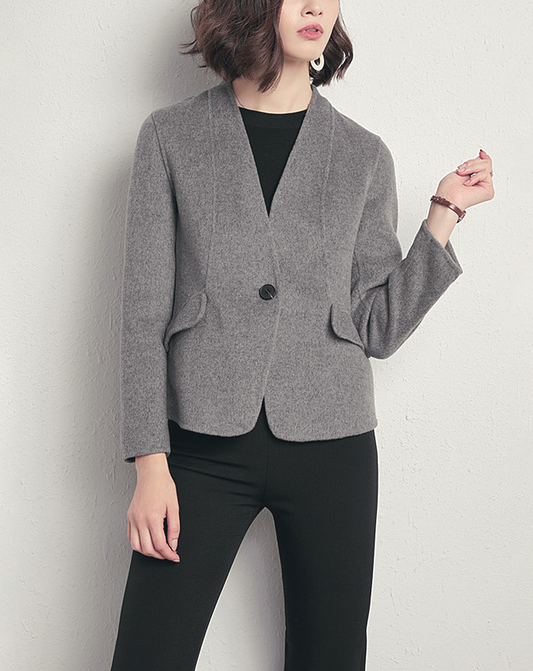 ♀Collarless Wool Jacket