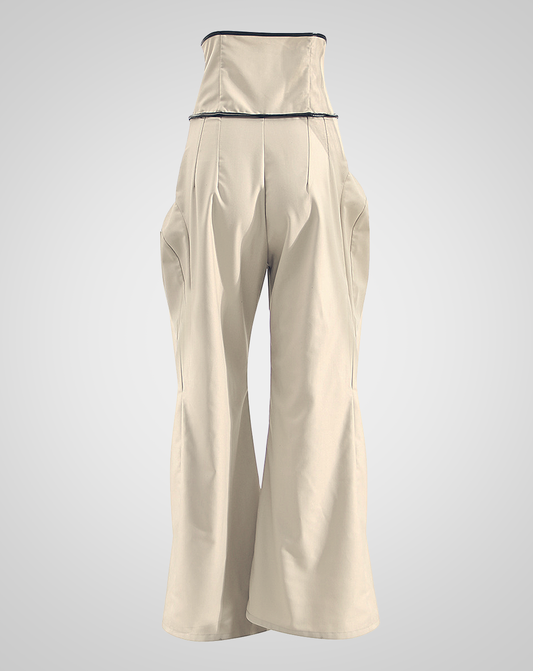 ♀Piping Design Volume Tuck Wide Pants