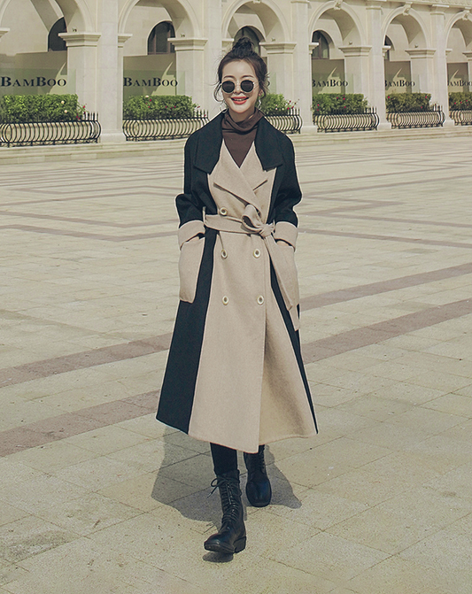 ♀Bicolor Wool Chester Coat