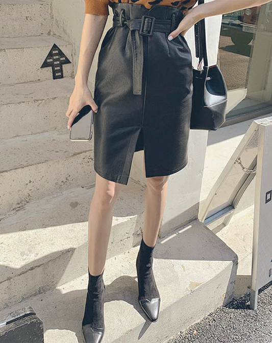 ♀Belt Leather Skirt