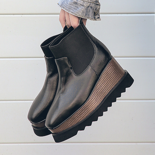 ♀ 本革/Platform Sole Side Gore Leather Boots