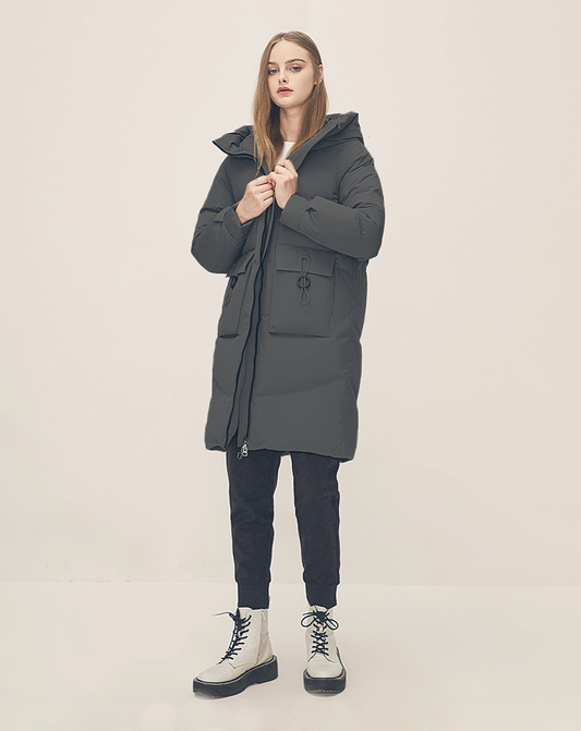 ♀High Neck Flap Pocket Down Coat