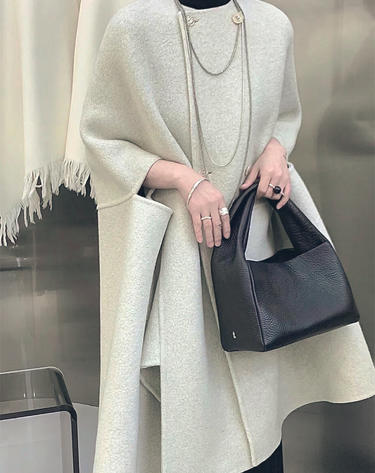 ♀Collarless Cape Style Coat