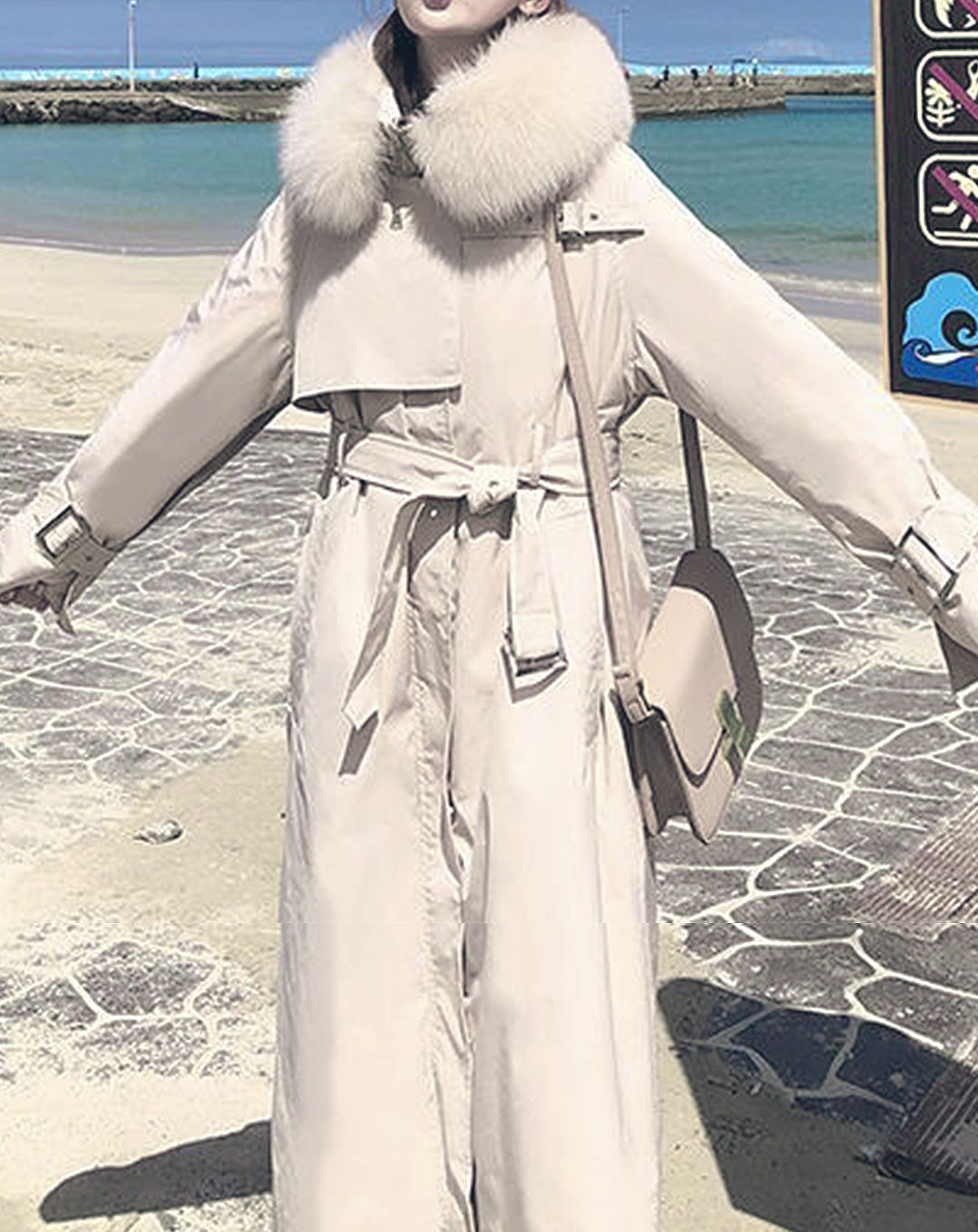 ♀Fur Hooded Long Coat
