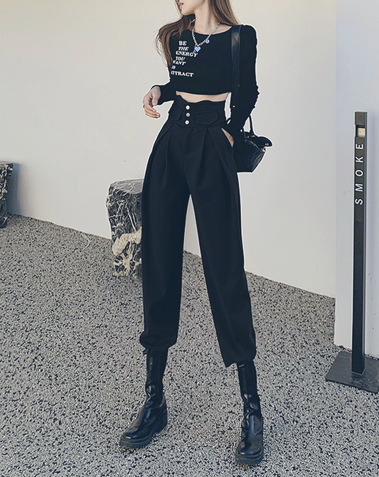♀Button High Waist Pants