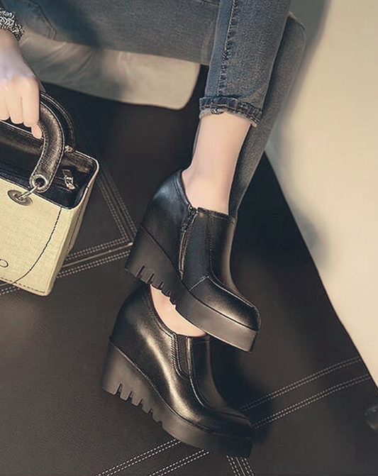 ♀ 本革/Leather Pointed Toe Wedge Sole Shoes