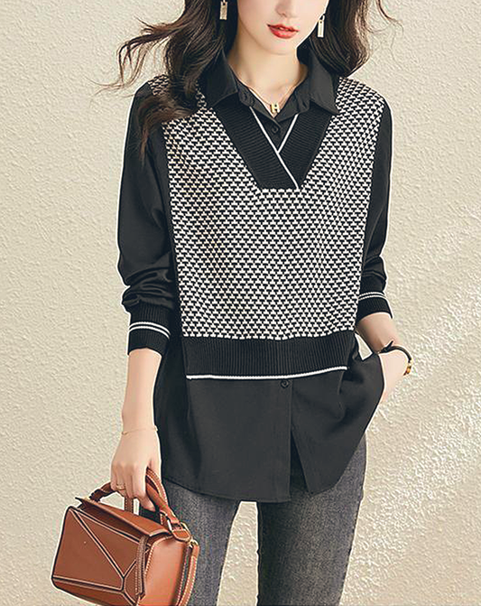 ♀Patterned Vest Docking Shirt