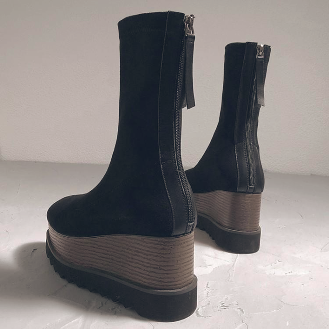 ♀本革/Wood Wedge Sole Boots