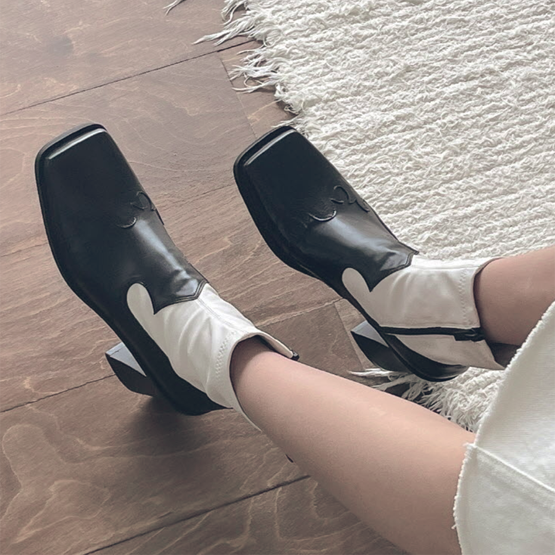 ♀本革/Square Toe Short Western Boots