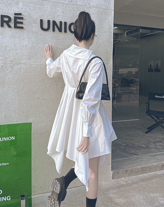 ♀Asymmetric Collar Handkerchief Hem Shirt