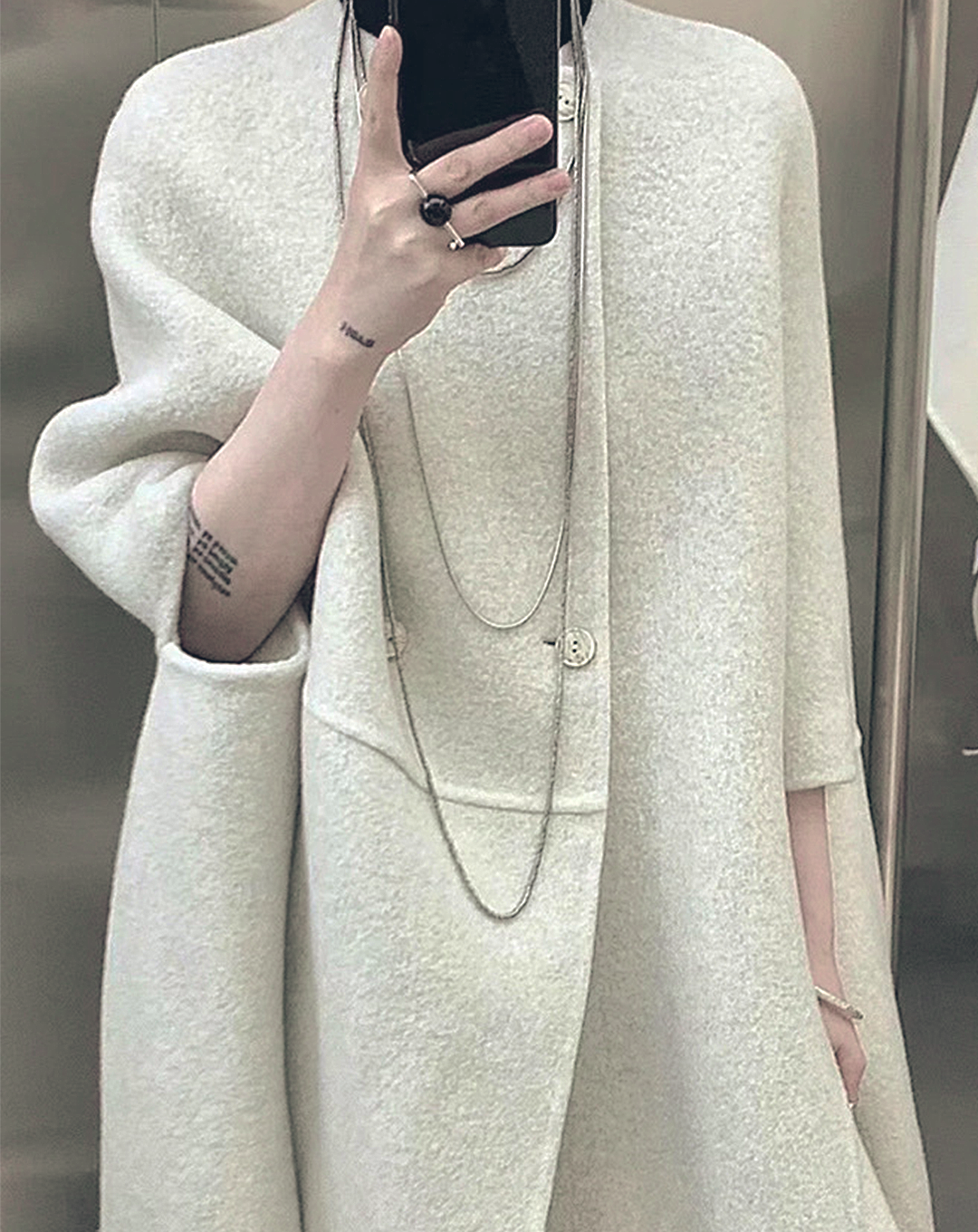 ♀Collarless Cape Style Coat