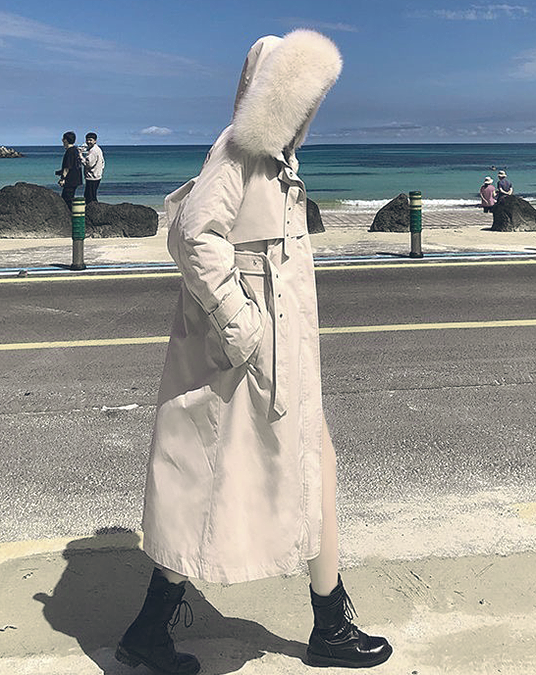 ♀Fur Hooded Long Coat