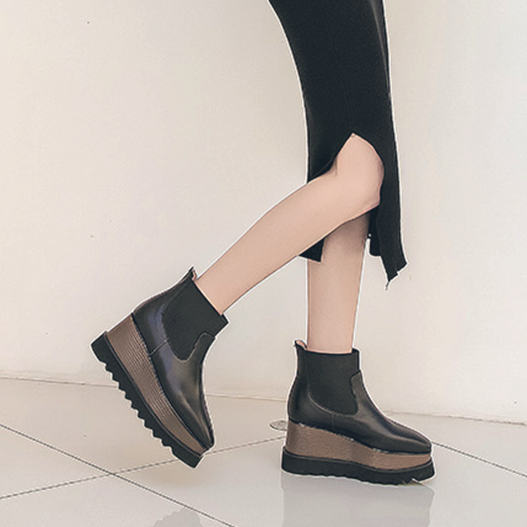 ♀ 本革/Platform Sole Side Gore Leather Boots