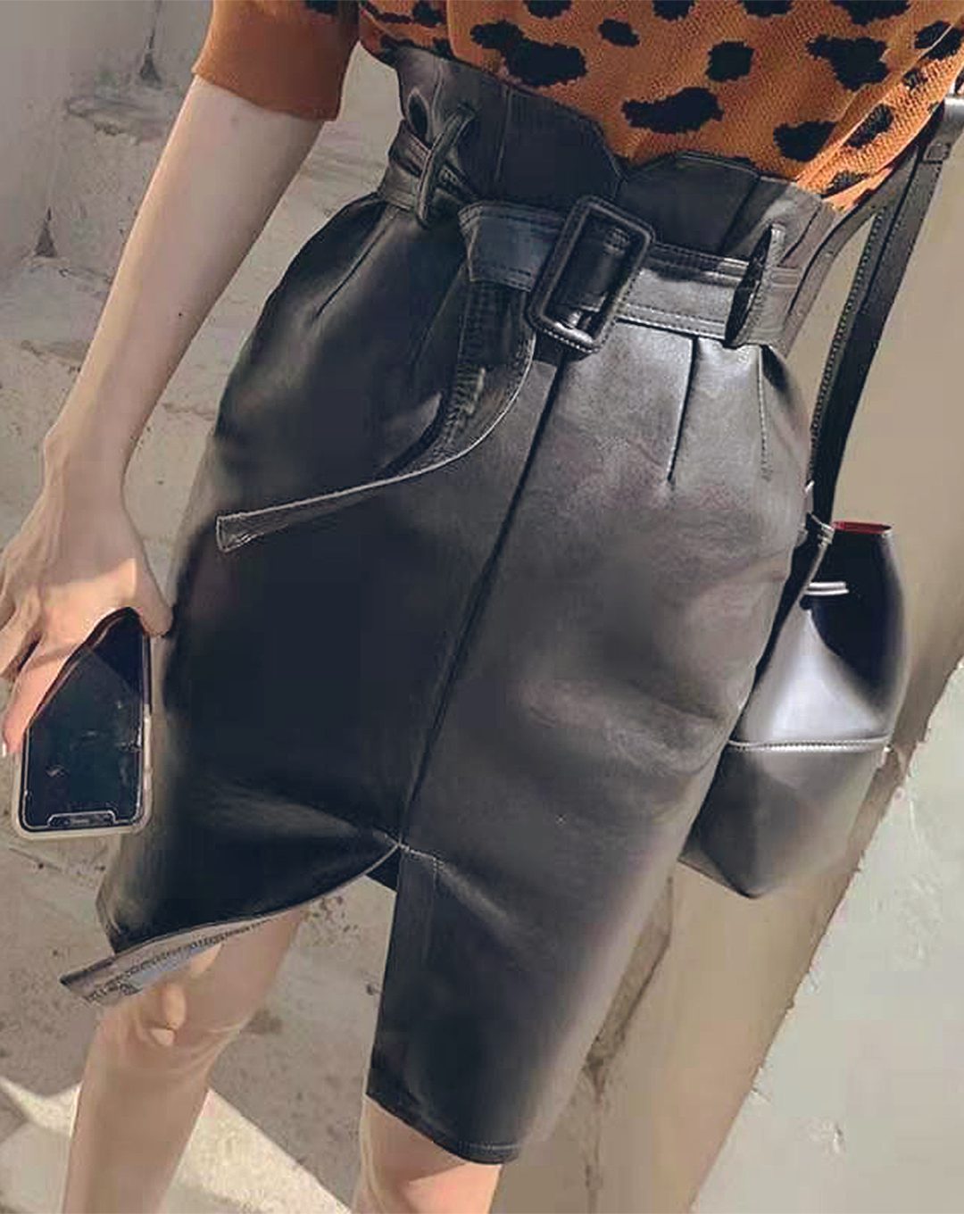 ♀Belt Leather Skirt